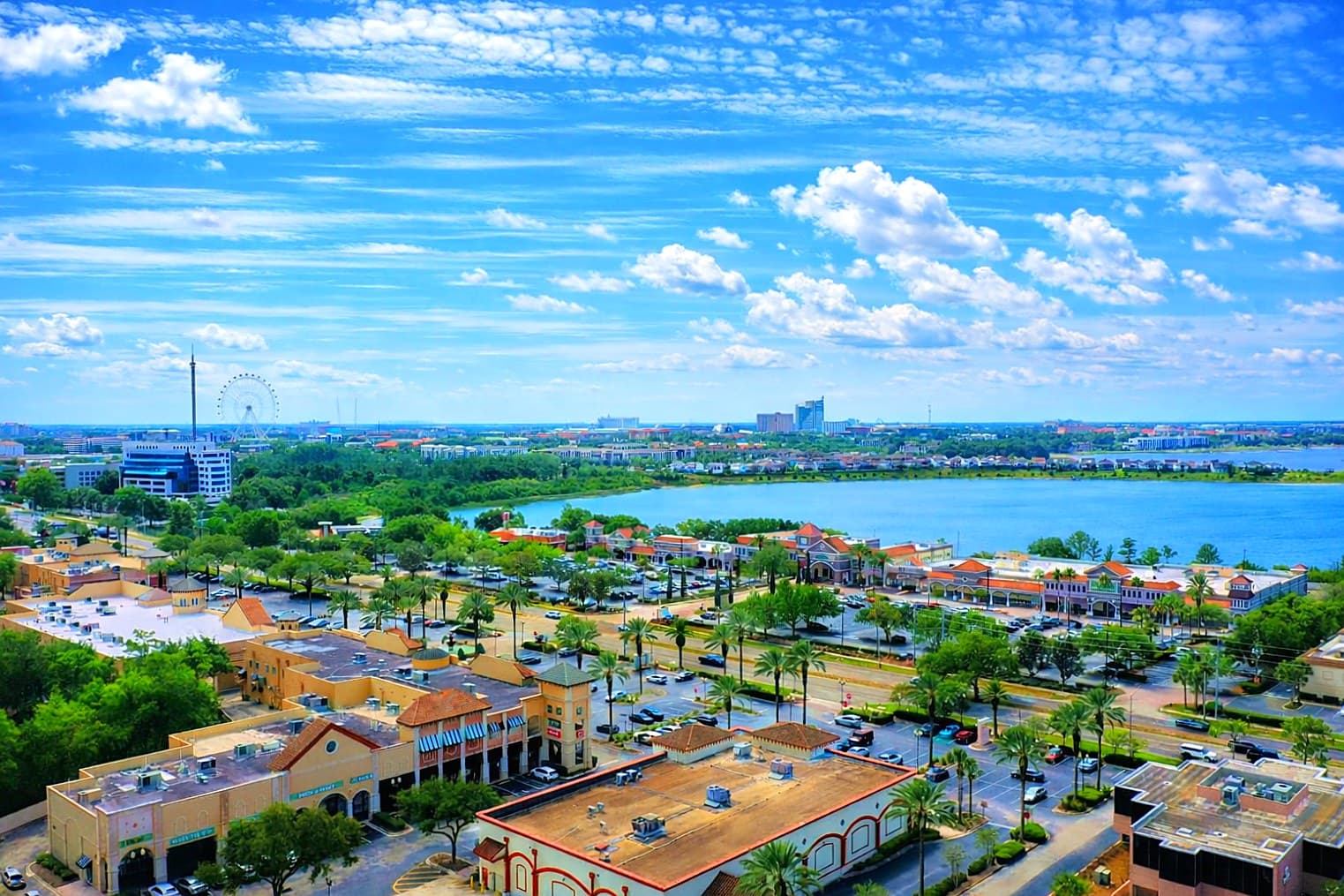 Restaurant Row on Sand Lake Road aerial view