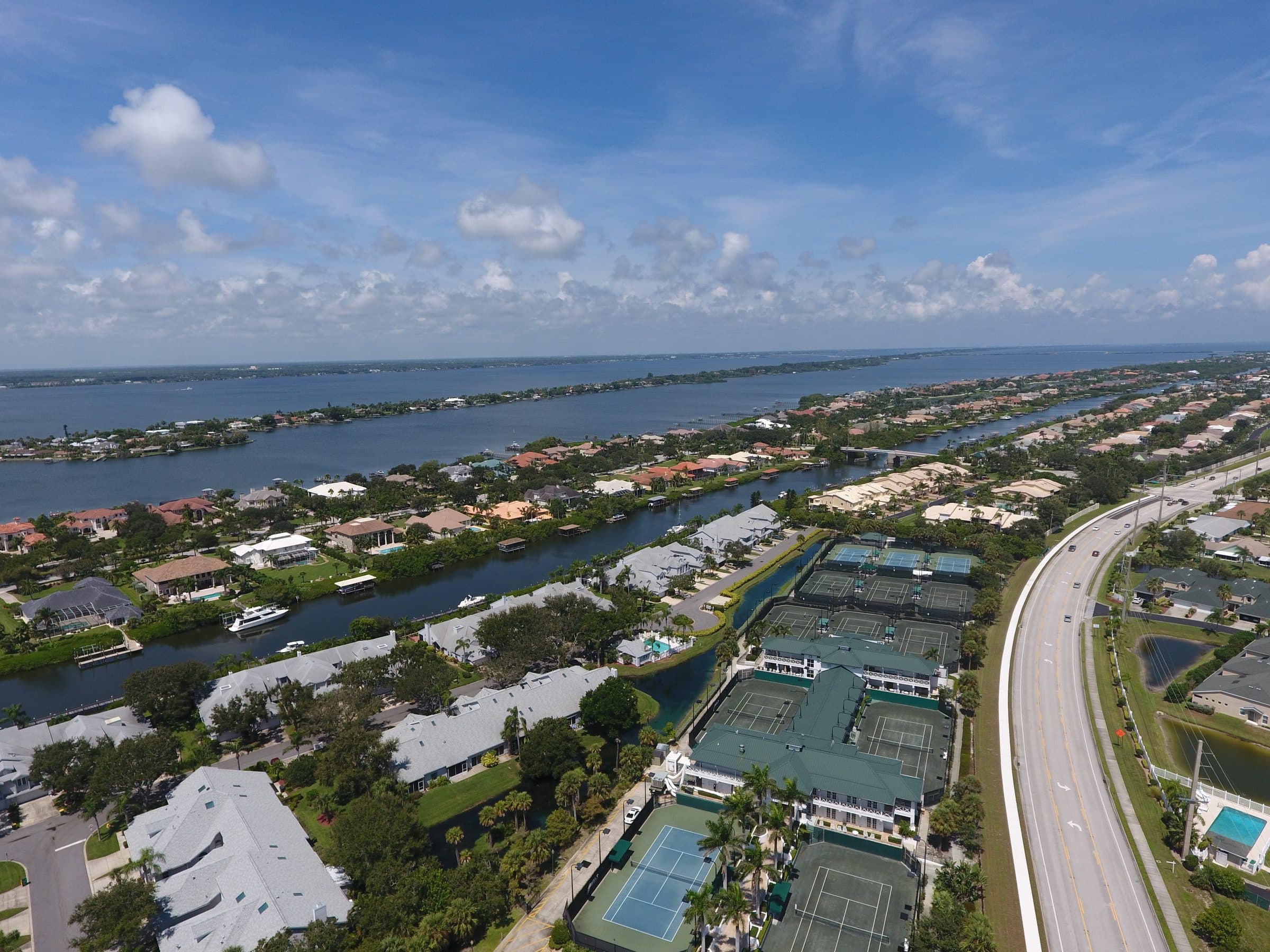 Aerial of waterfront luxury community