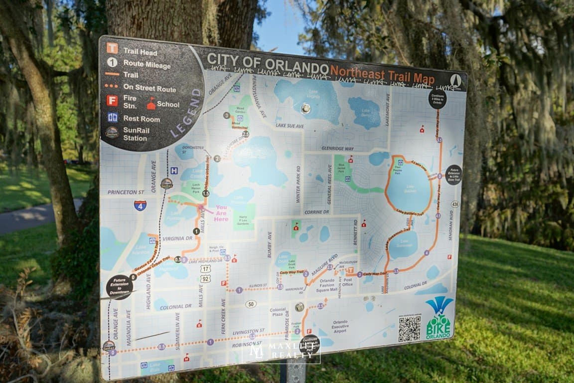 City of Orlando Northeast Trail Map showing the Cady Way, Orlando Urban Trail, and downtown trail connections