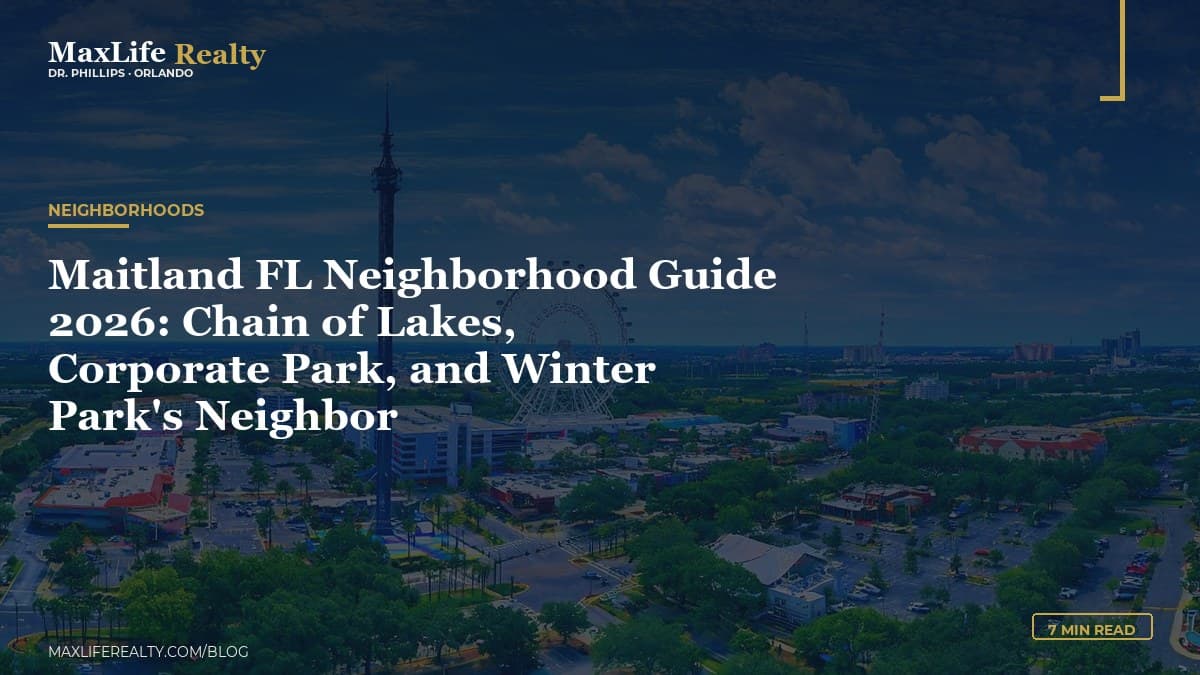 Maitland FL Neighborhood Guide 2026: Chain of Lakes, Corporate Park, and Winter Park's Neighbor — MaxLife Realty blog cover