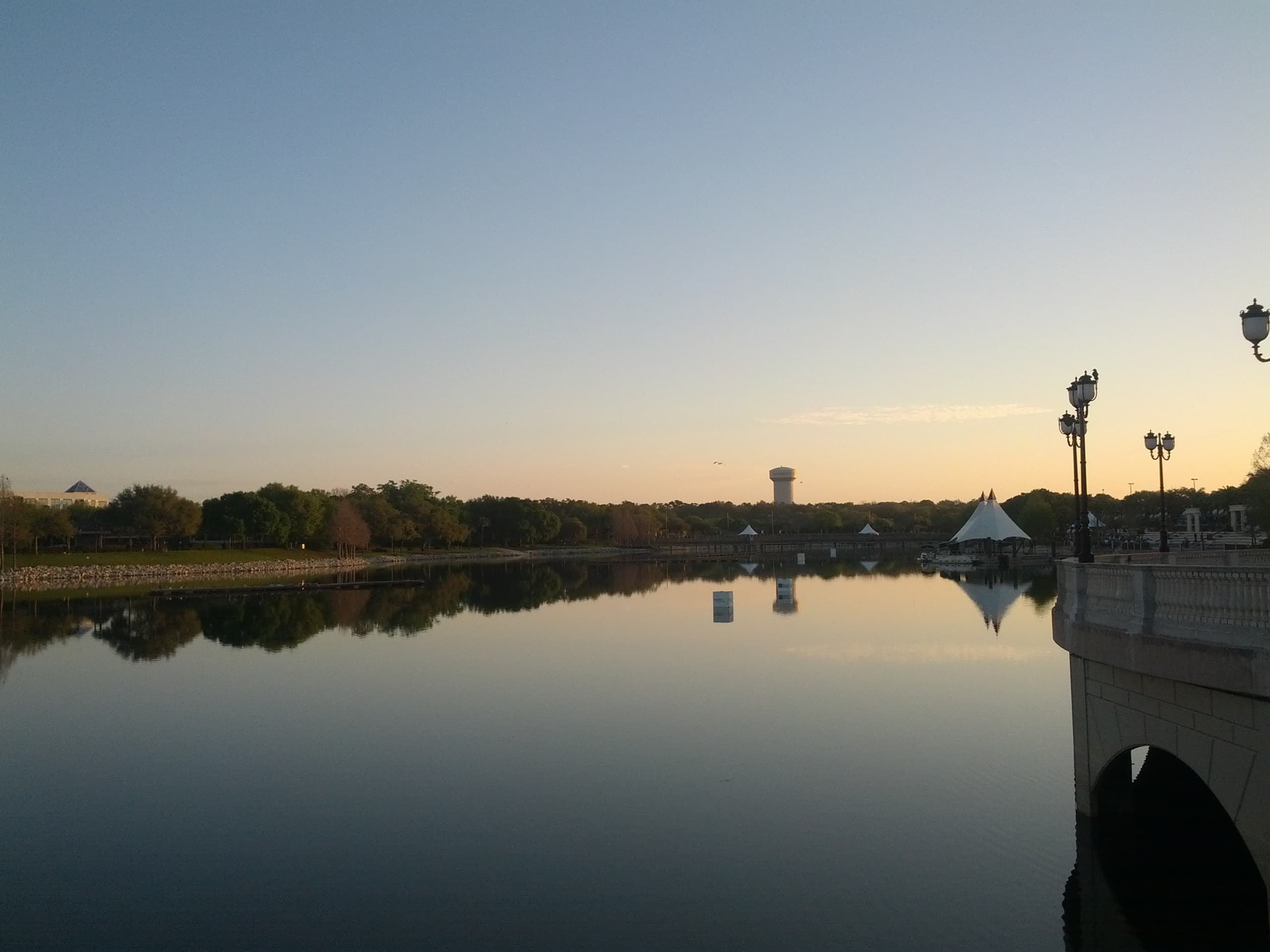 Cranes Roost Park lake at dusk in Altamonte Springs, Florida