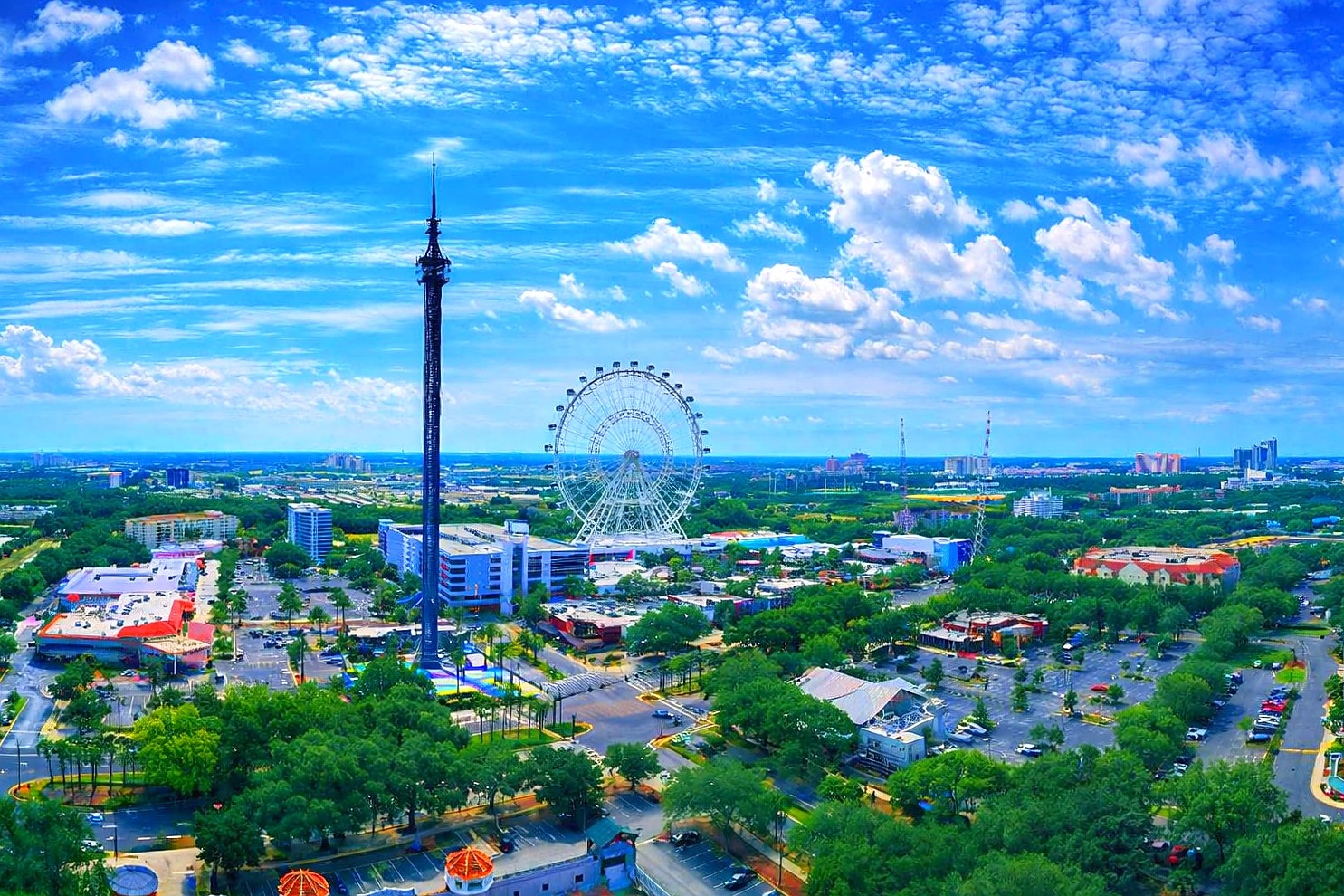 Aerial view of International Drive and ICON Park, Orlando FL